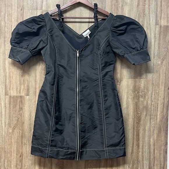 GANNI Black Cold Shoulder Zip Up Dress
